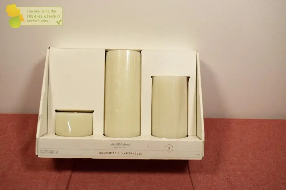 Hearth & Hand Magnolia 3ct Unscented 3x3/3x6/3x8 Ribbed Pillar Candles Cream-